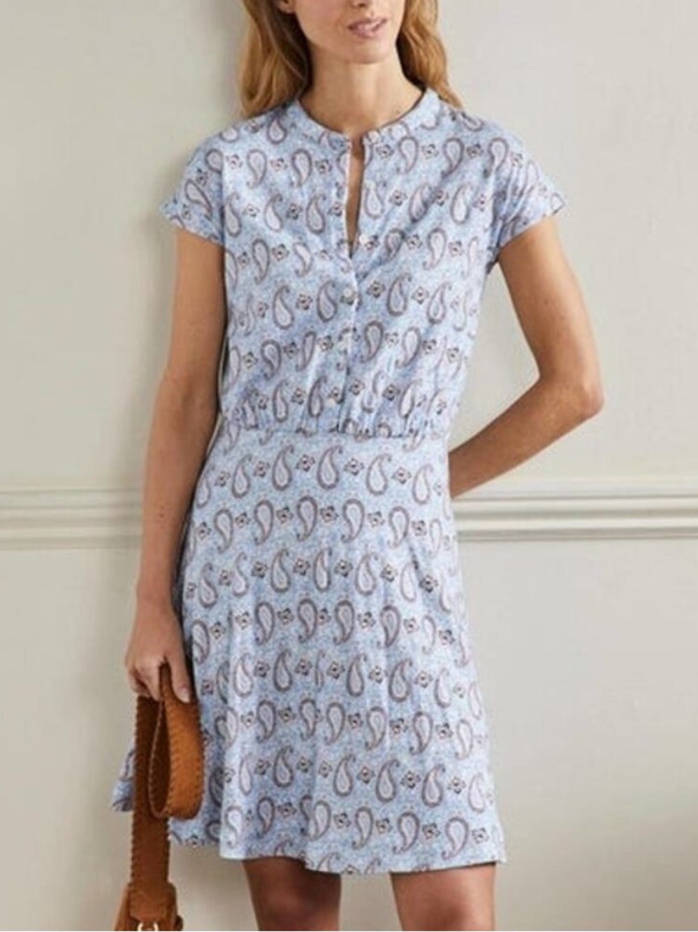 Boden Flippy Jersey Mini Dress Women’s Size 4 Paisley Floral Print Stretch Knit